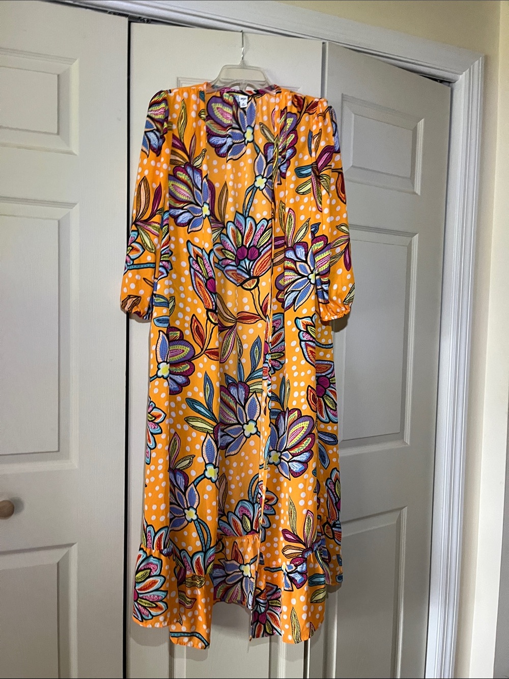 Vibrant Orange Tabitha Brown Floral Long Robe with Full Sleeve